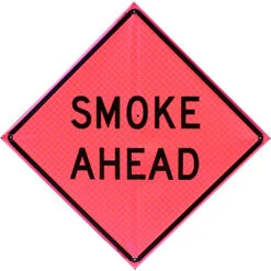 Smoke Ahead Fold & Roll Sign (48" Reflective Pink), Bone Safety